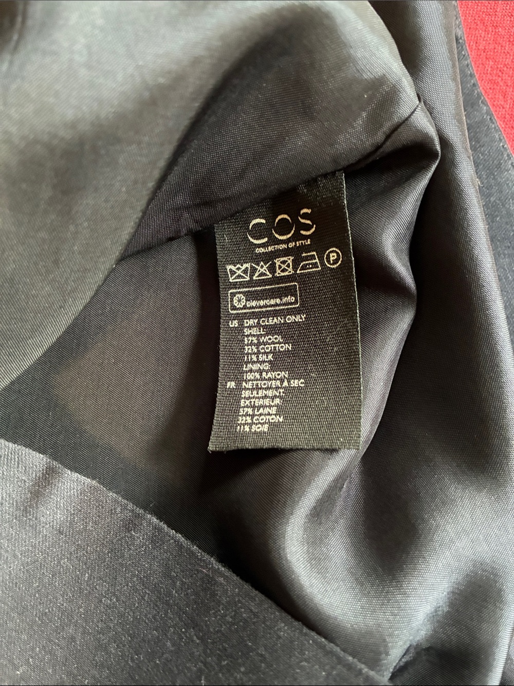 COS structured navy blue 3/4 length top Size 8 w/pockets & zipper on the back - Picture 7 of 8
